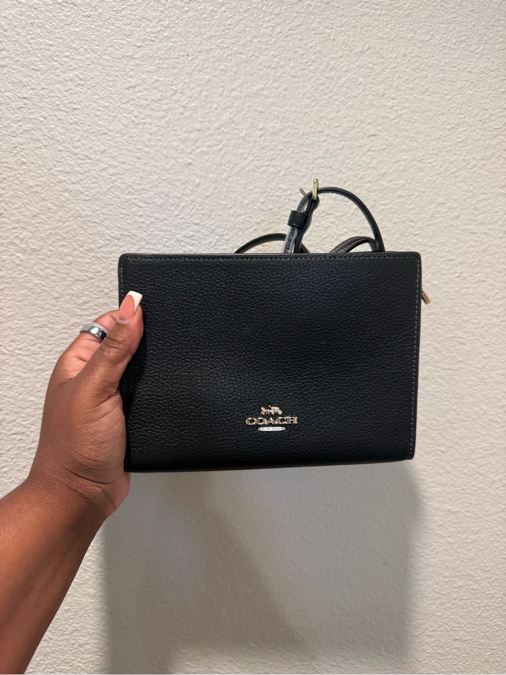 Coach Black Pebbled Leather Slim Crossbody with Gold Logo